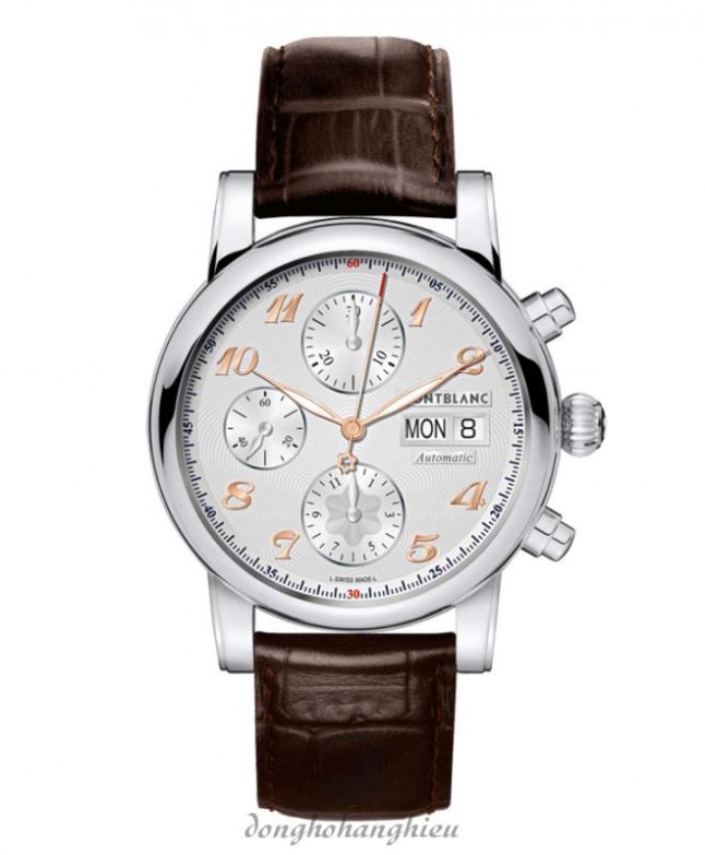 Montblanc Star Traditinal Chronograph Automatic Silver Dial Brown Leather Men Watch 113847 3665