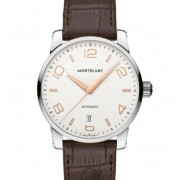 Montblanc Timewalker Automatic Silver Dial Brown Leather Men Watch 110340 3435