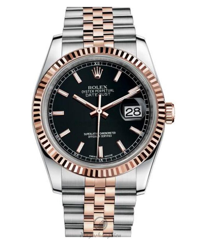 Rolex Datejust-Black-Stick-Dial-Fluted-18k-Rose-Gold-Bezel-Jubilee-Bracelet-Men’s-Watch-116231-0083,-36mm